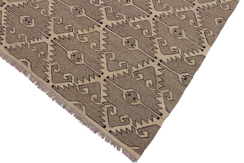 handmade Modern Kilim Gray Tan Hand-Woven RECTANGLE 100% WOOL area rug 6 x 8