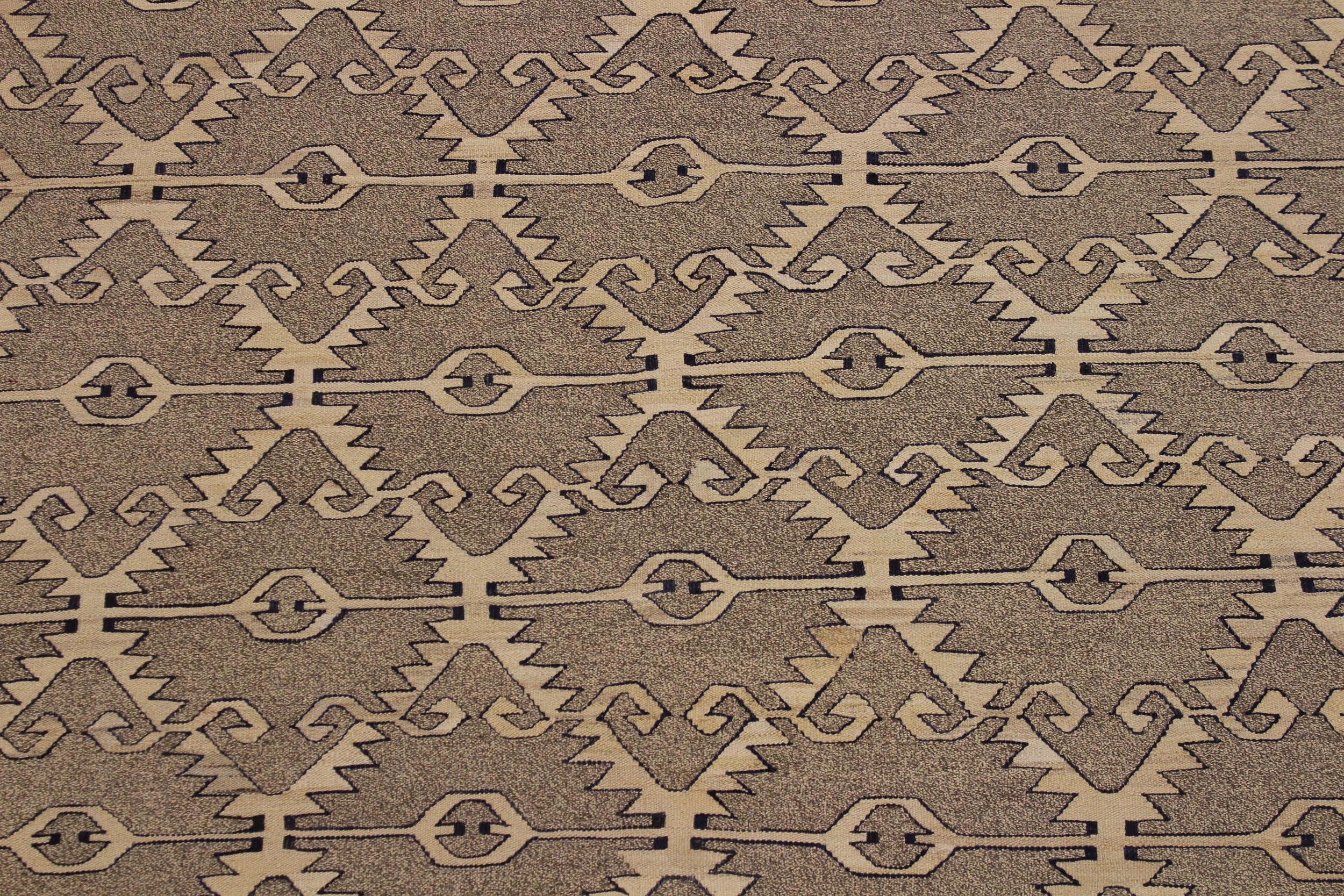 handmade Modern Kilim Gray Tan Hand-Woven RECTANGLE 100% WOOL area rug 6 x 8