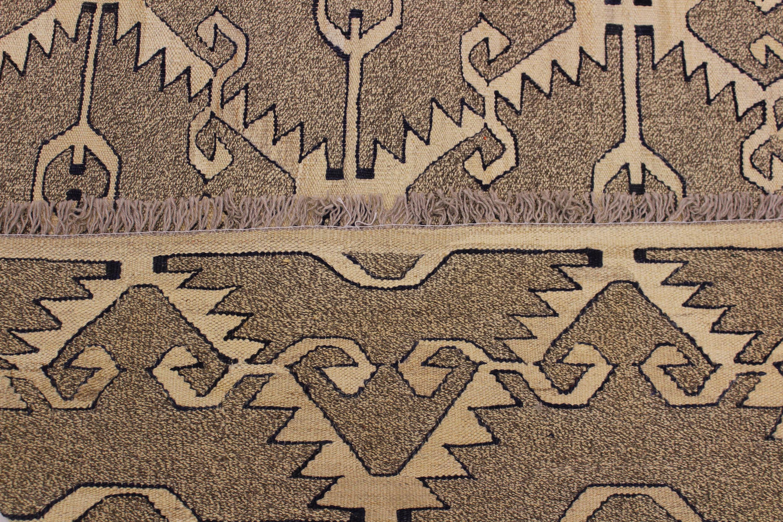 handmade Modern Kilim Gray Tan Hand-Woven RECTANGLE 100% WOOL area rug 6 x 8