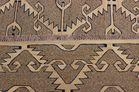 handmade Modern Kilim Gray Tan Hand-Woven RECTANGLE 100% WOOL area rug 6 x 8