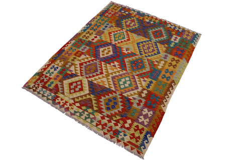 handmade Geometric Kilim Beige Rust Hand-Woven RECTANGLE 100% WOOL area rug 6 x 8