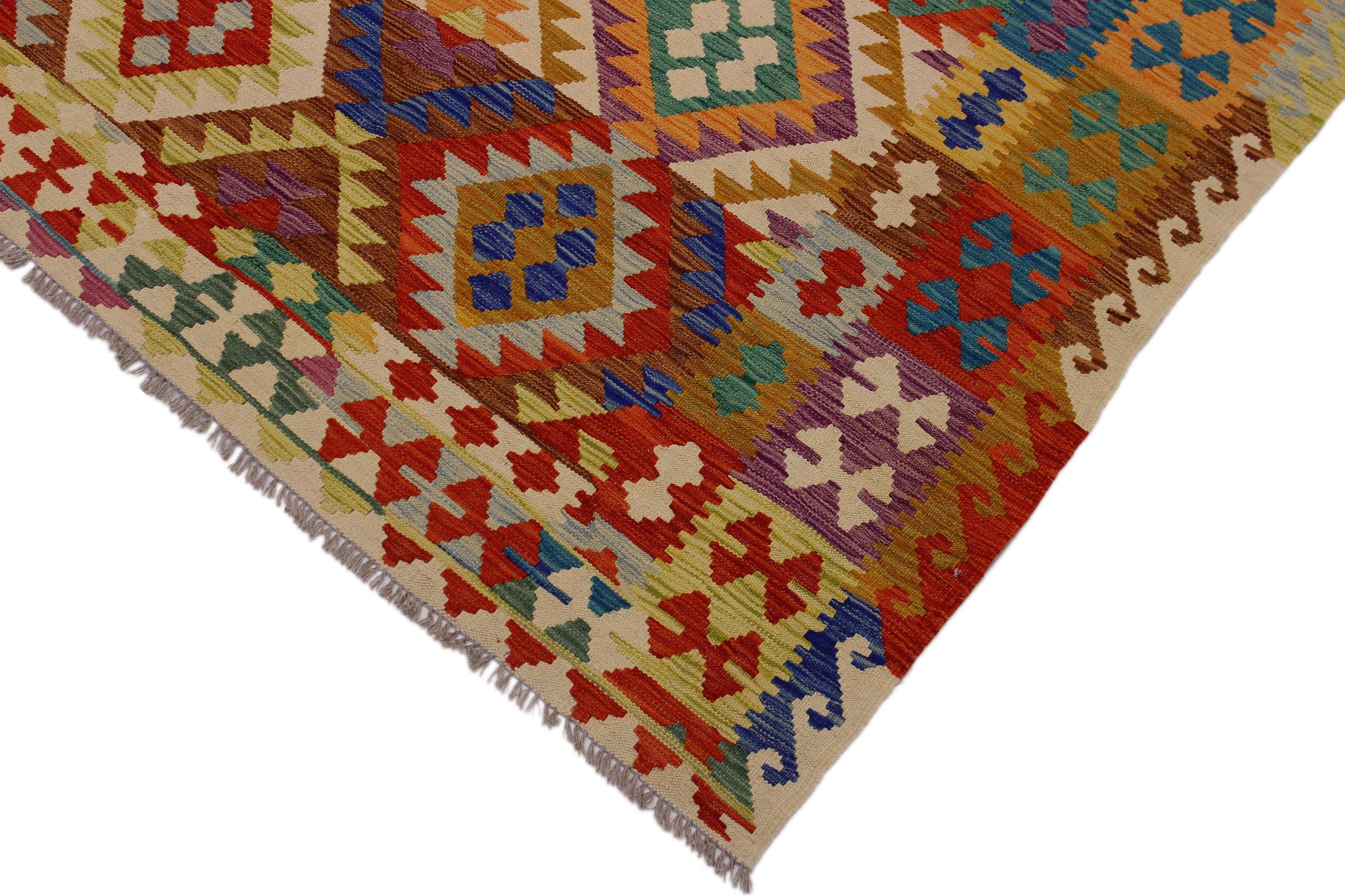 handmade Geometric Kilim Beige Rust Hand-Woven RECTANGLE 100% WOOL area rug 6 x 8