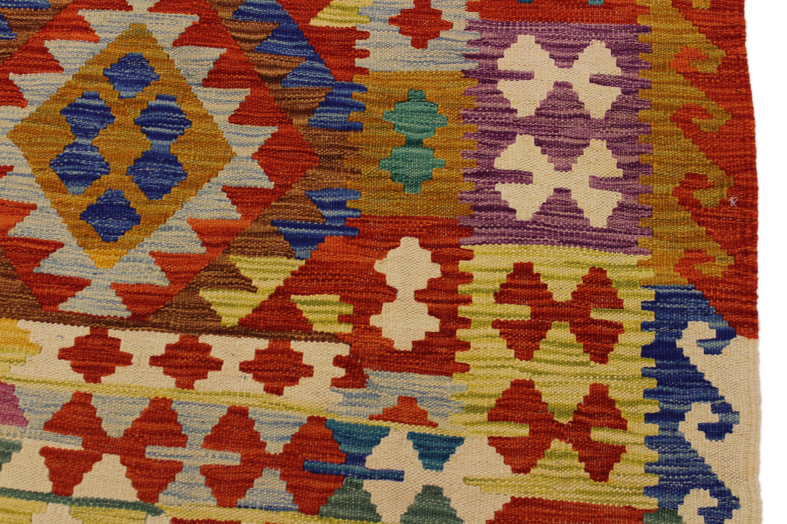 handmade Geometric Kilim Beige Rust Hand-Woven RECTANGLE 100% WOOL area rug 6 x 8