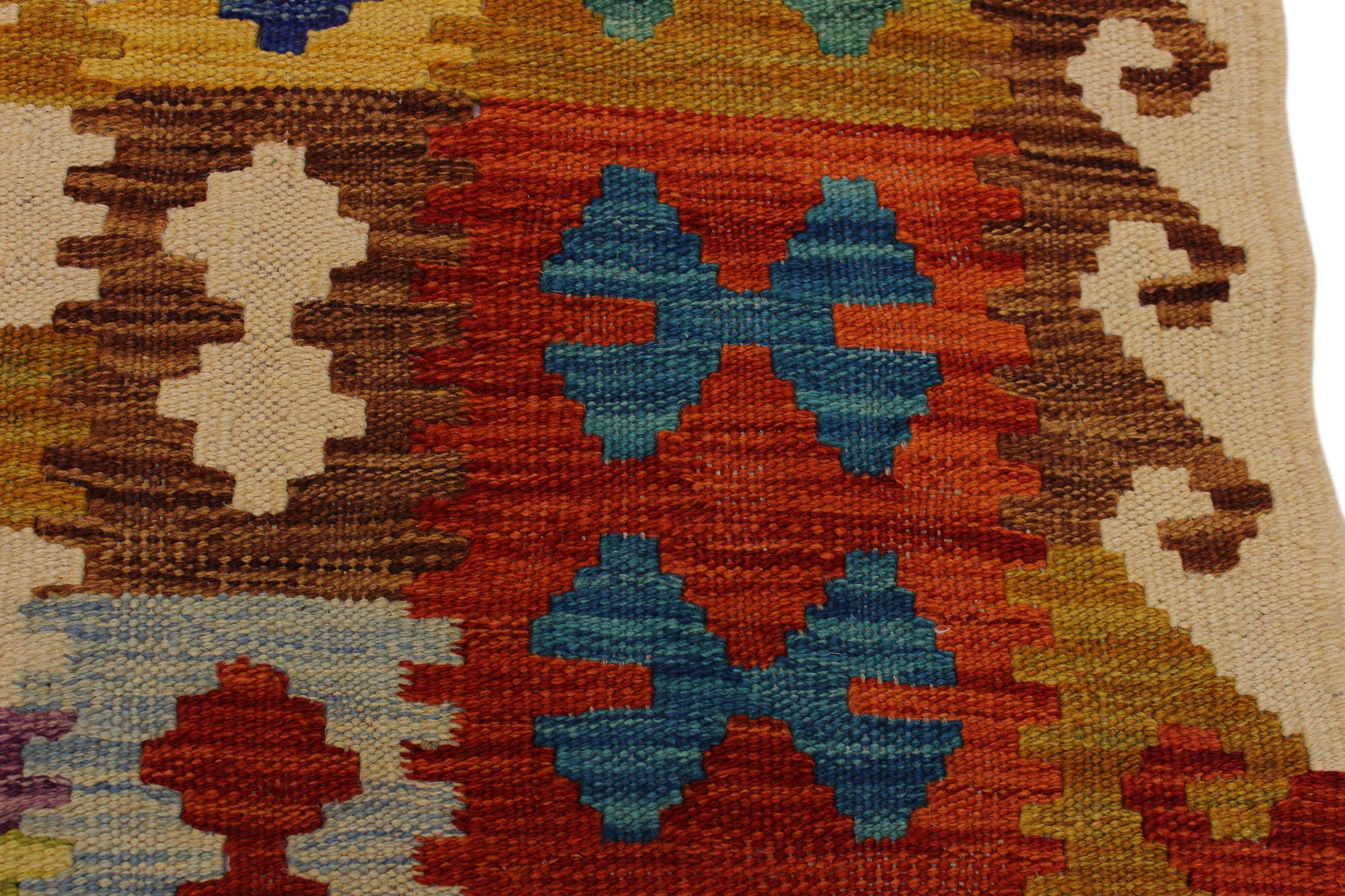 handmade Geometric Kilim Beige Rust Hand-Woven RECTANGLE 100% WOOL area rug 6 x 8