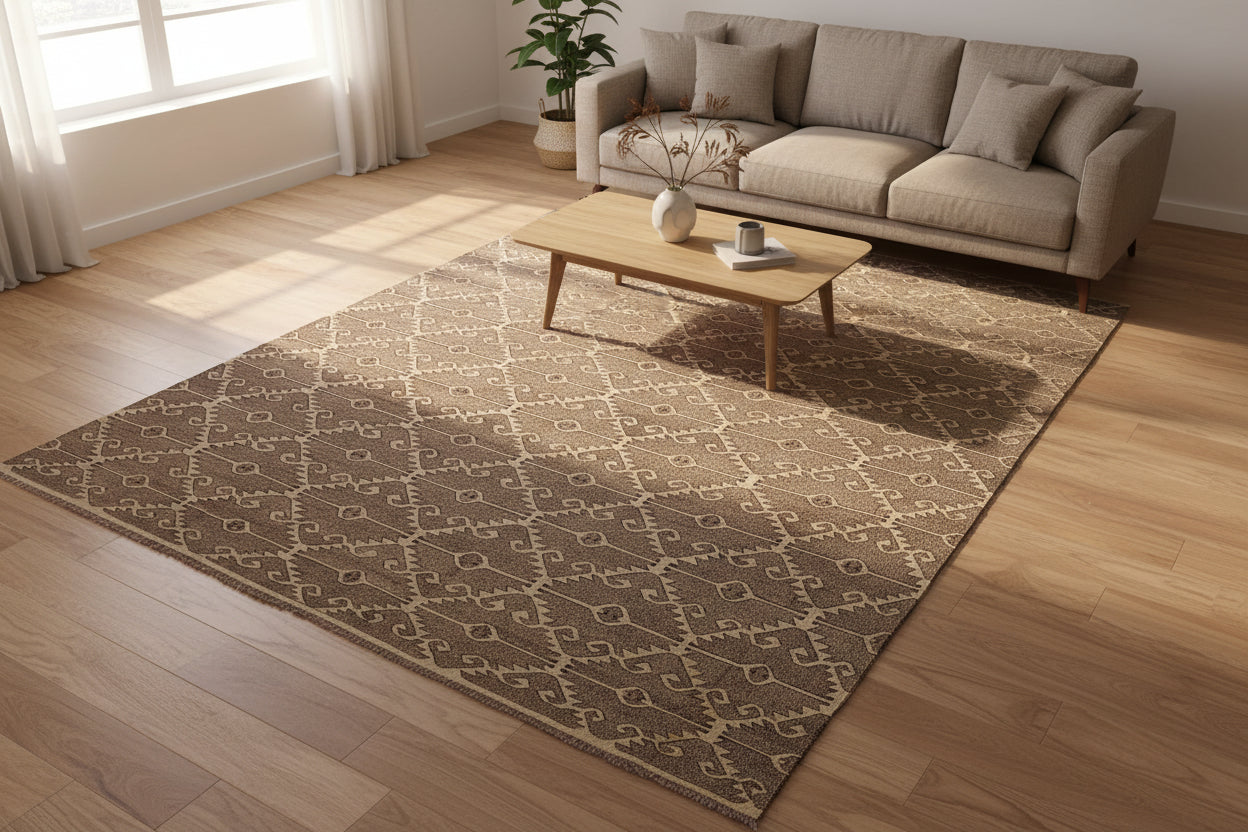 handmade Modern Kilim Drk. Gray Ivory Hand-Woven RECTANGLE 100% WOOL area rug 10 x 14