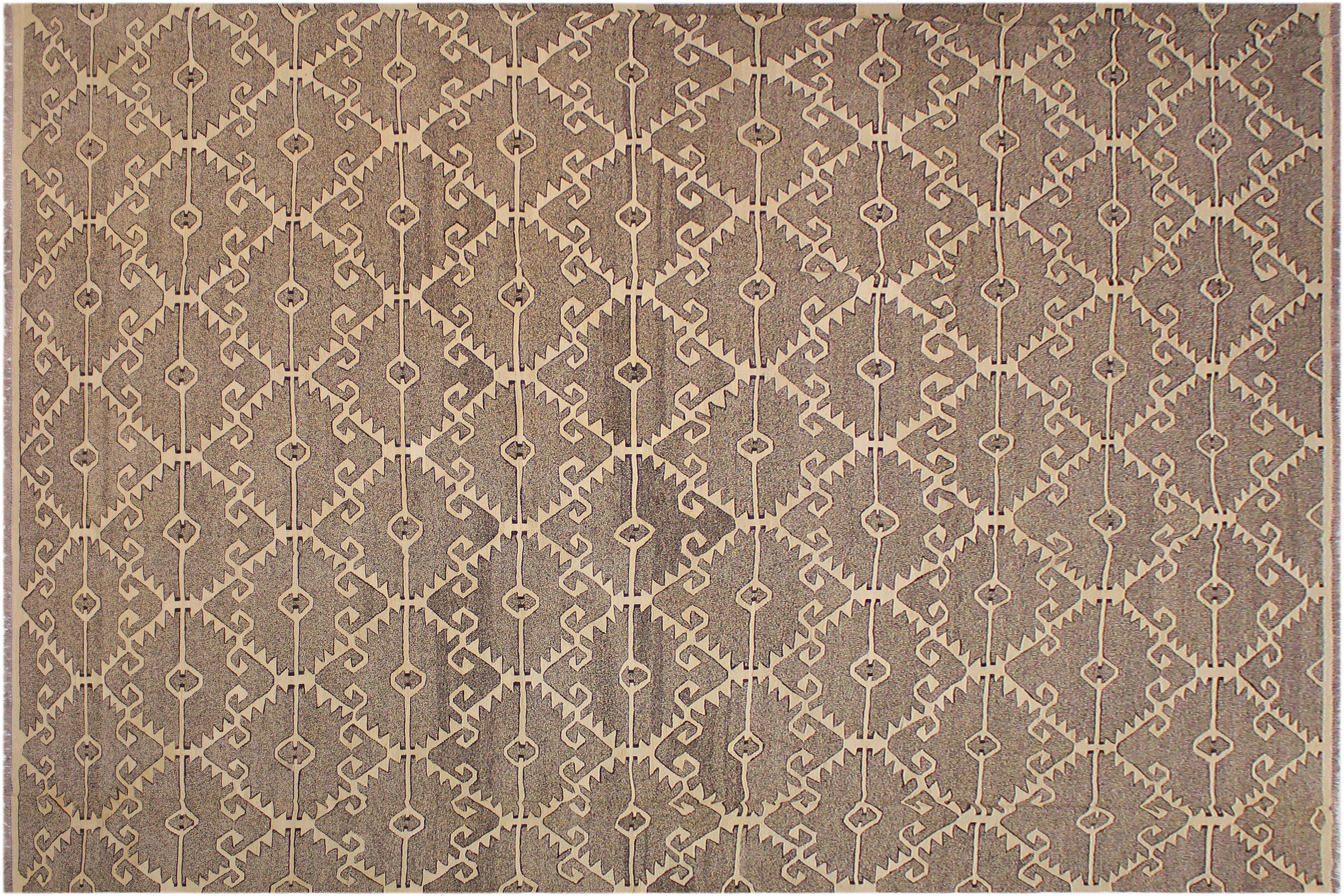 handmade Modern Kilim Drk. Gray Ivory Hand-Woven RECTANGLE 100% WOOL area rug 10 x 14