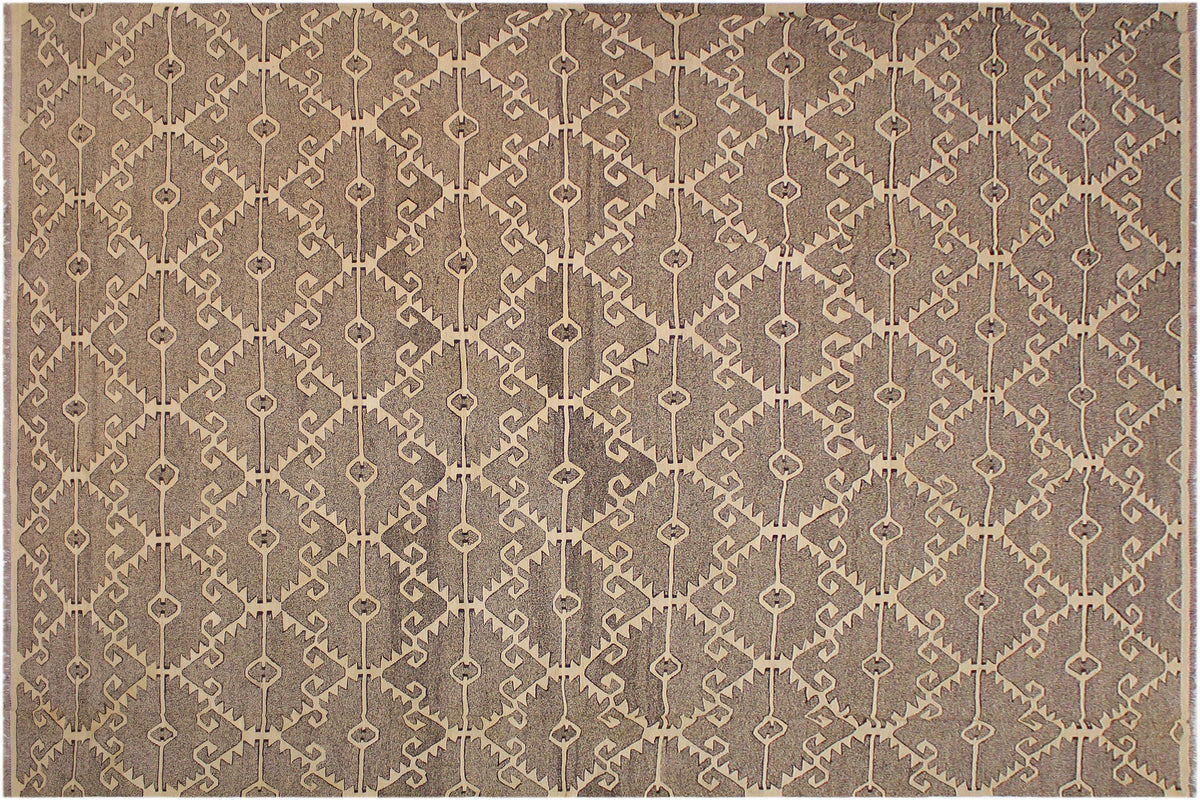 handmade Modern Kilim Drk. Gray Ivory Hand-Woven RECTANGLE 100% WOOL area rug 10 x 14