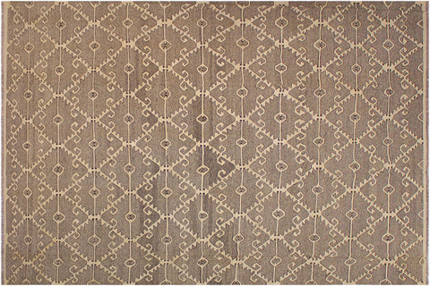 handmade Modern Kilim Drk. Gray Ivory Hand-Woven RECTANGLE 100% WOOL area rug 10 x 14