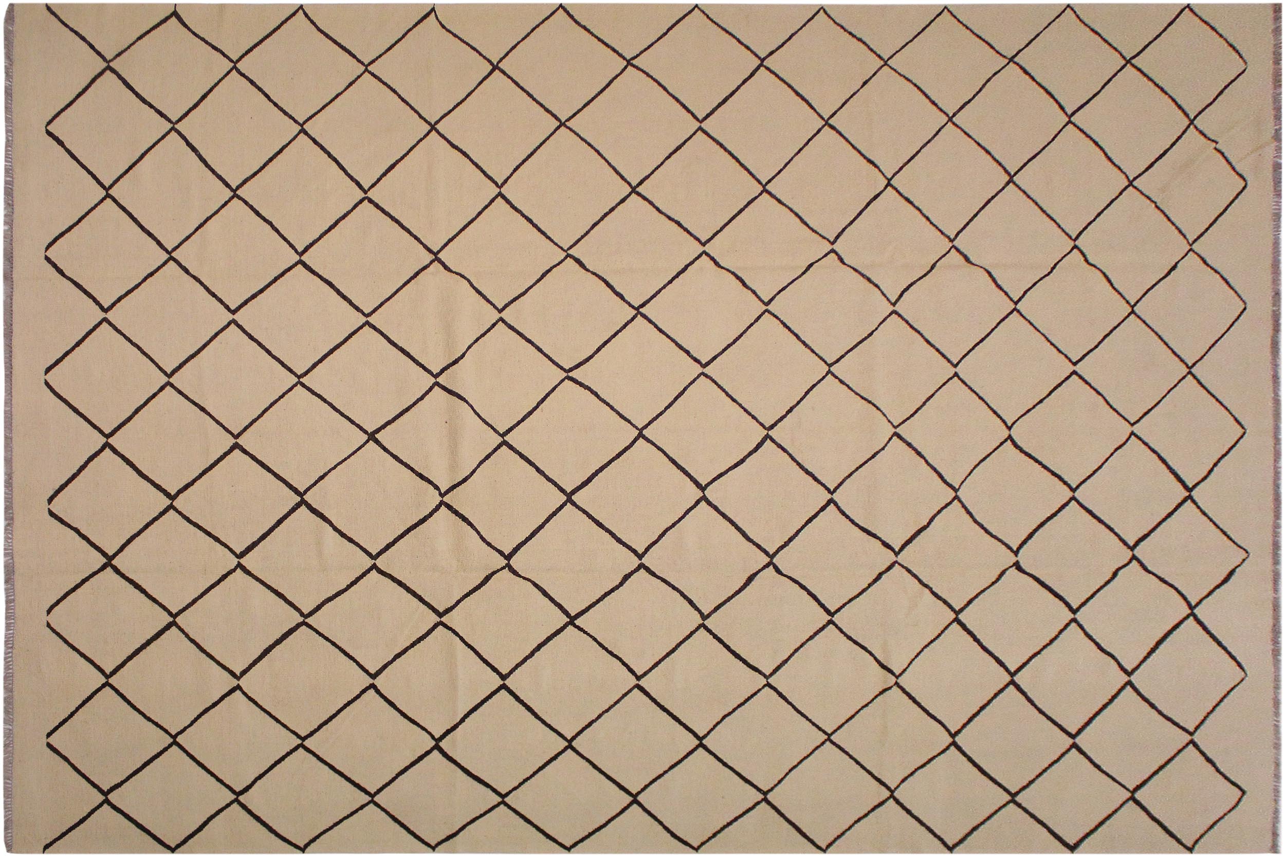 handmade Modern Kilim Tan Black Hand-Woven RECTANGLE 100% WOOL area rug 10 x 13