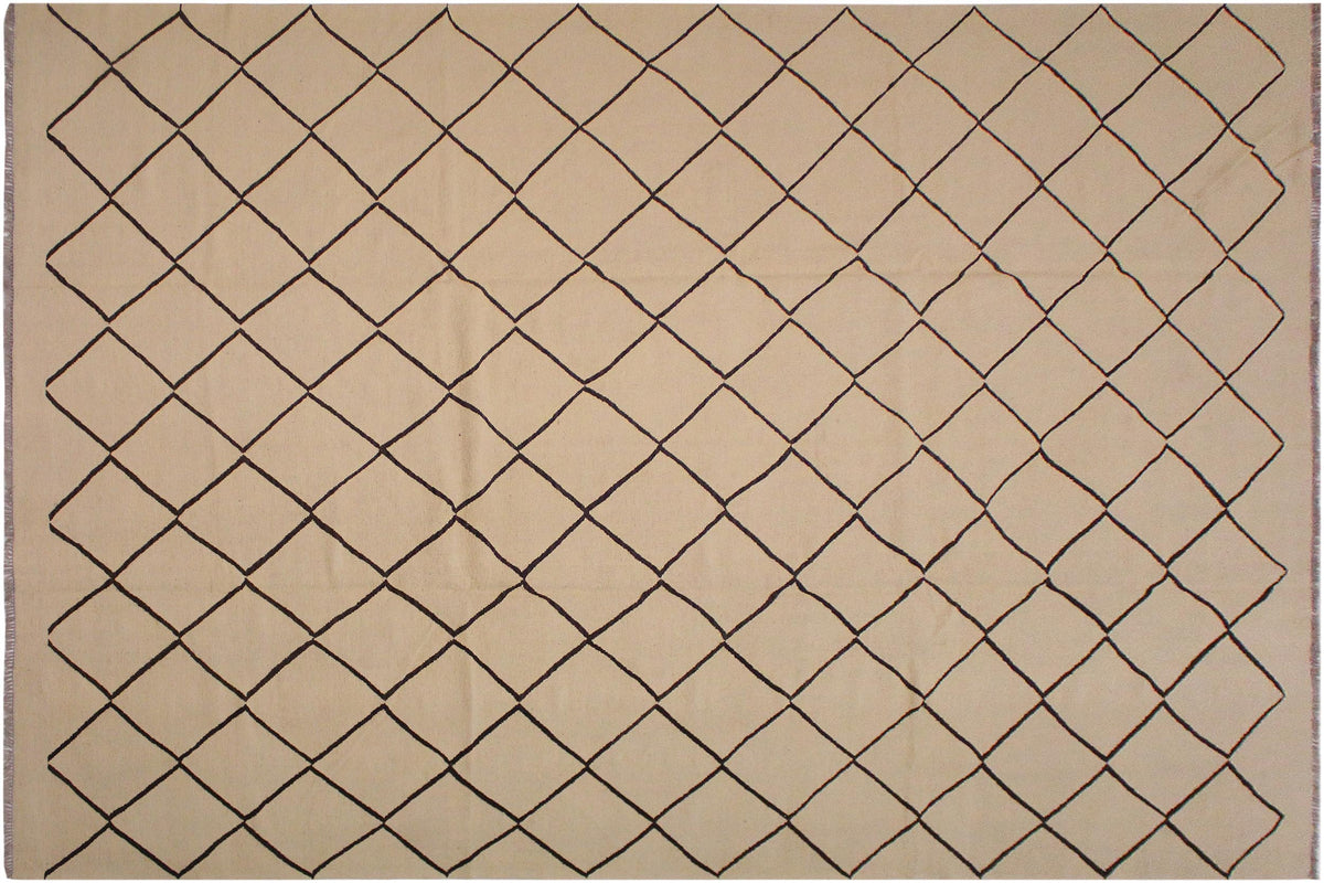 handmade Modern Kilim Tan Black Hand-Woven RECTANGLE 100% WOOL area rug 10 x 13