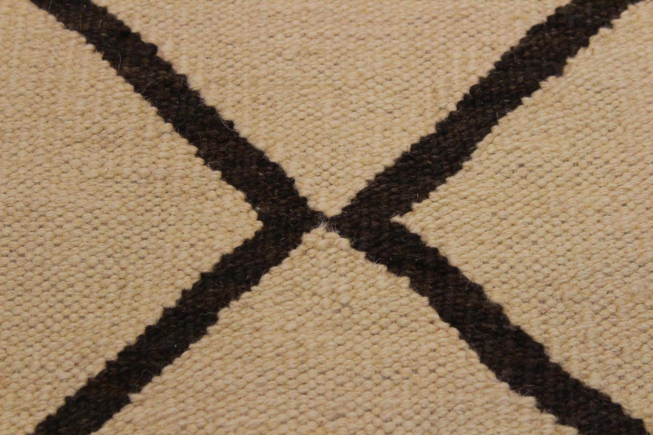 handmade Modern Kilim Tan Black Hand-Woven RECTANGLE 100% WOOL area rug 10 x 13