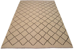 Flat Weave Kilim Antique Navaho Vintage handmade Modern Kilim Tan Black Hand-Woven Rectangle 100% Wool Area Rug 10x13 