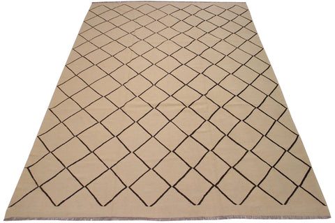 handmade Modern Kilim Tan Black Hand-Woven RECTANGLE 100% WOOL area rug 10 x 13