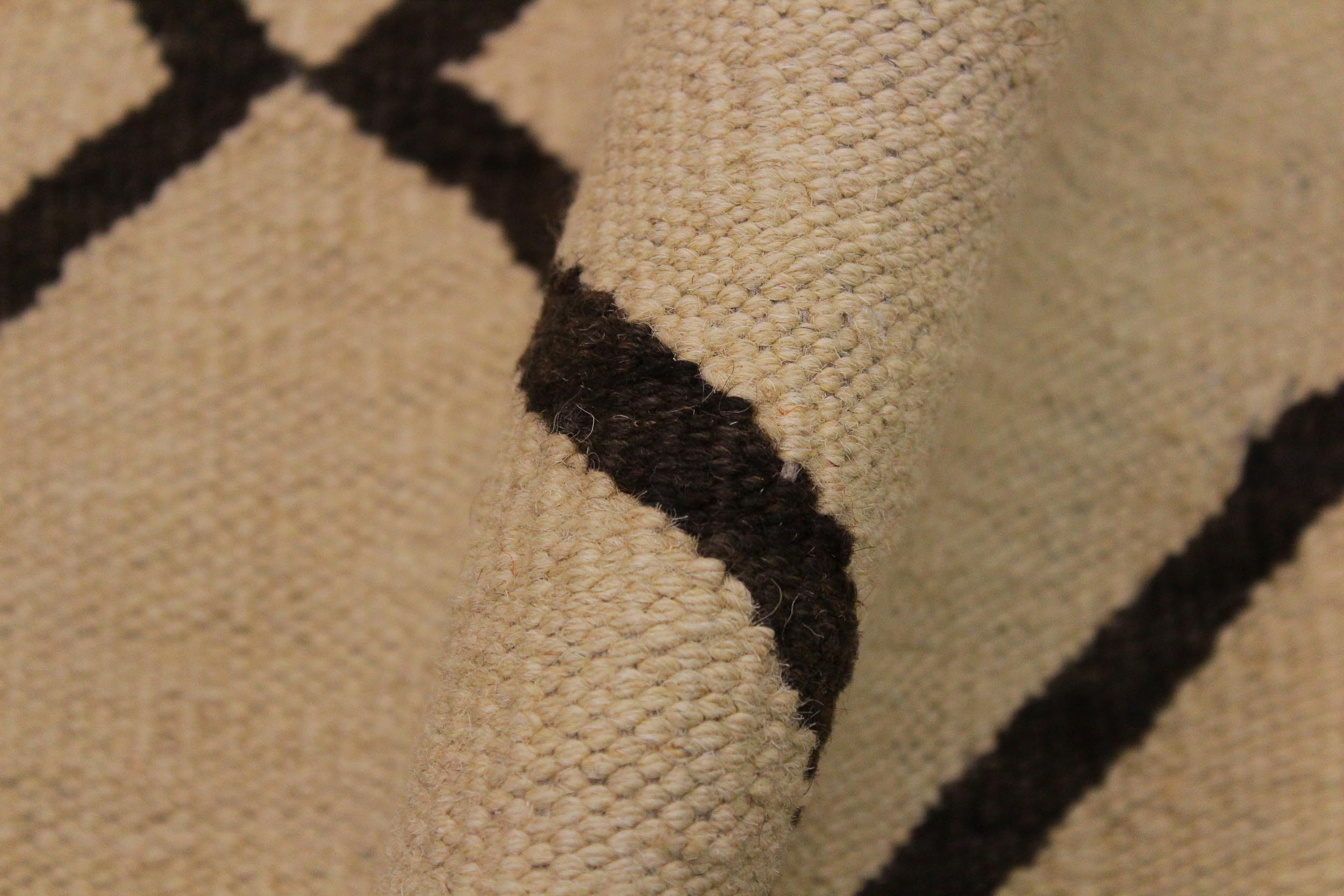 handmade Modern Kilim Tan Black Hand-Woven RECTANGLE 100% WOOL area rug 10 x 13