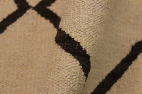 handmade Modern Kilim Tan Black Hand-Woven RECTANGLE 100% WOOL area rug 10 x 13