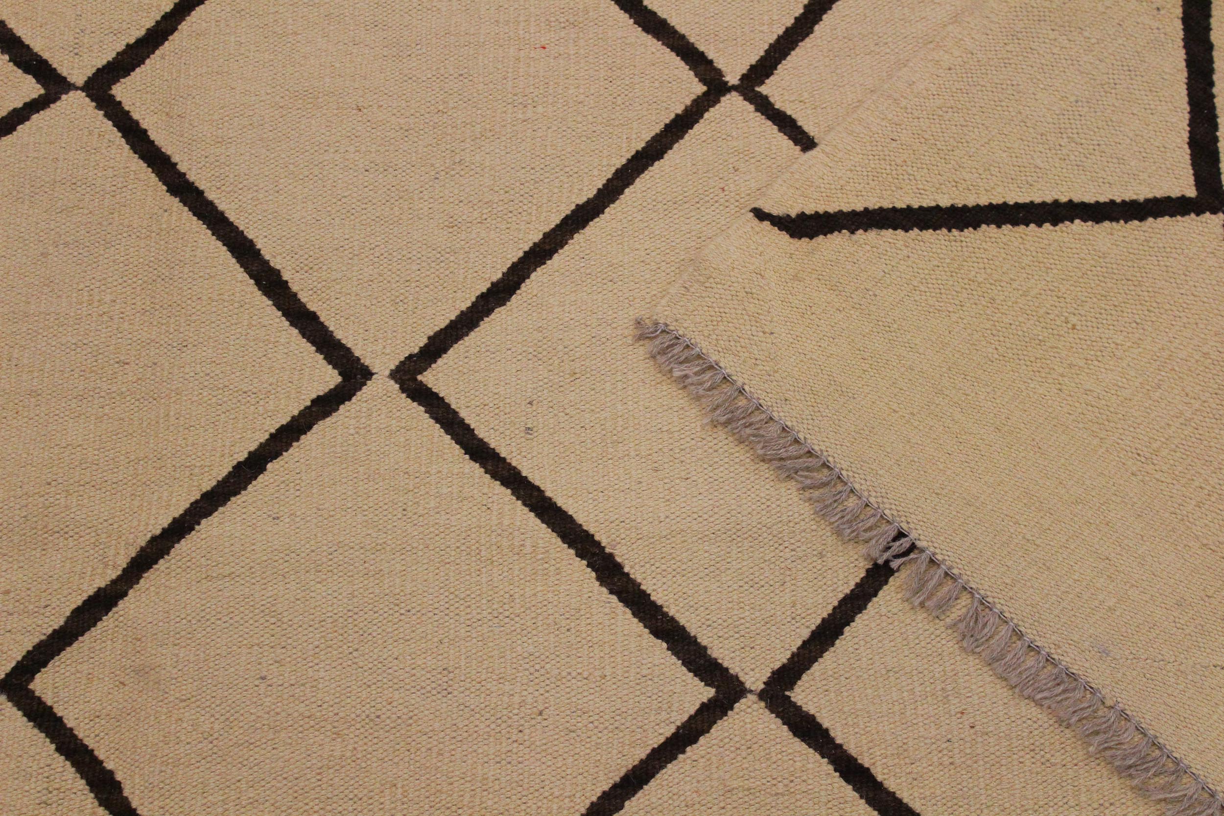 handmade Modern Kilim Tan Black Hand-Woven RECTANGLE 100% WOOL area rug 10 x 13