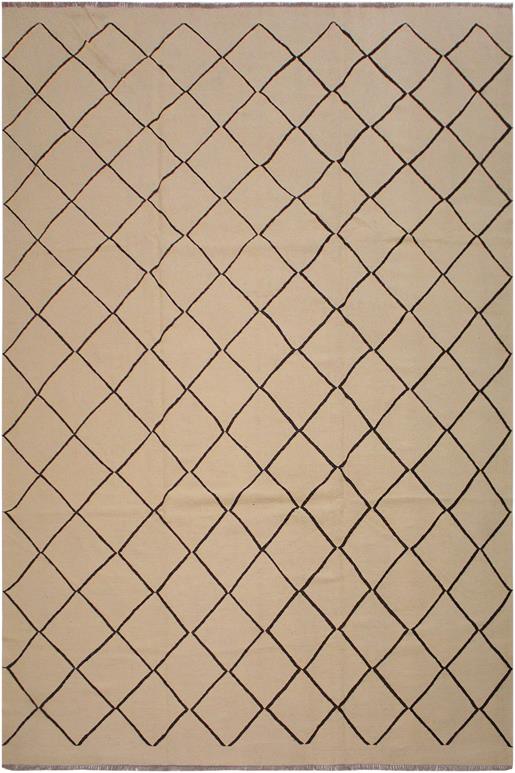 Flat Weave Kilim Antique Navaho Vintage handmade Modern Kilim Tan Black Hand-Woven Rectangle 100% Wool Area Rug 10x13 