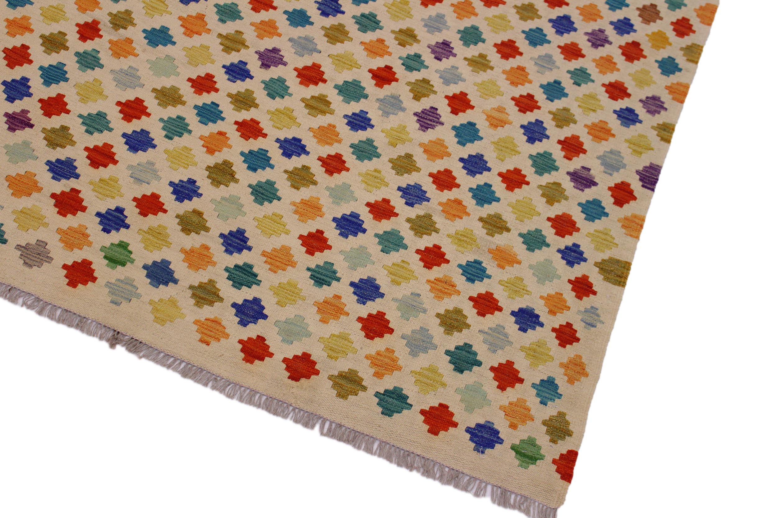 handmade Modern Kilim Beige Blue Hand-Woven RECTANGLE 100% WOOL area rug 5x8