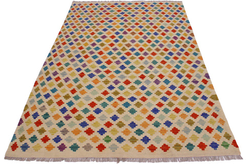 handmade Modern Kilim Beige Blue Hand-Woven RECTANGLE 100% WOOL area rug 5x8