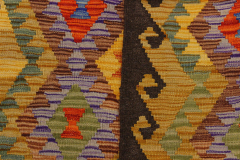 handmade Geometric Kilim Brown Gold Hand-Woven RECTANGLE 100% WOOL area rug 3 x 5