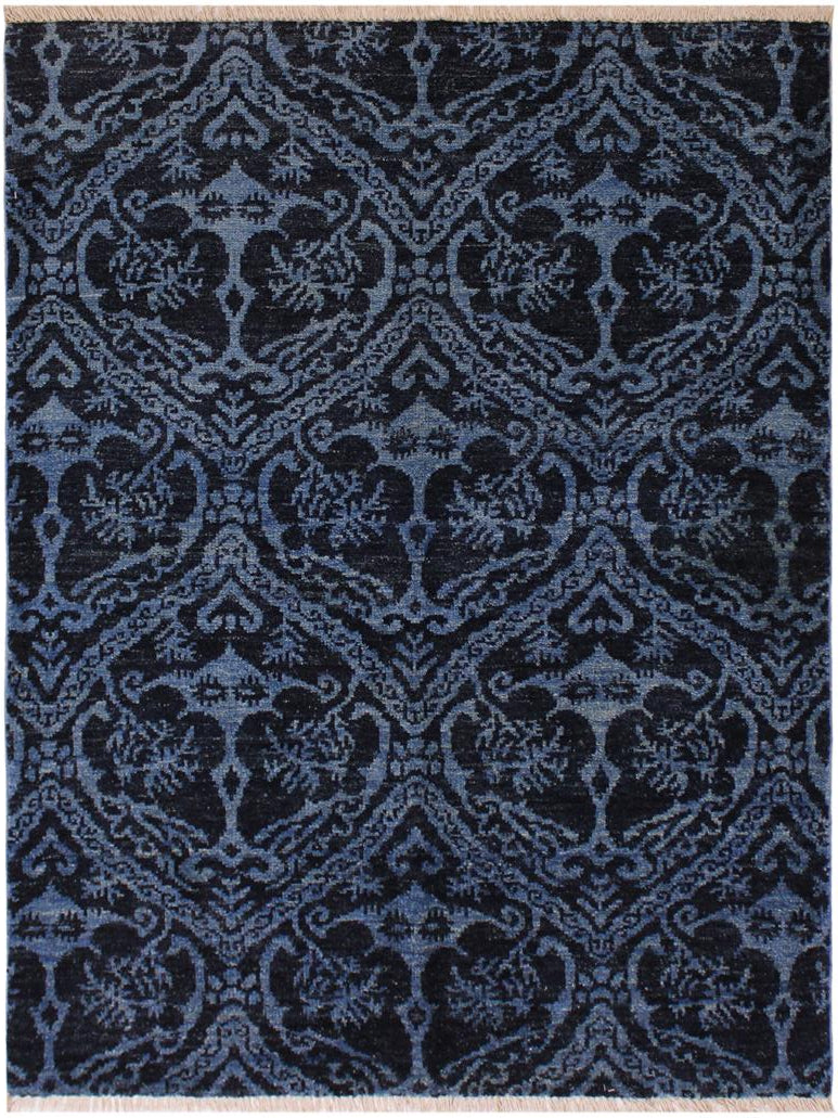 handmade Modern Nabila Blue Lt. Green Hand Knotted RECTANGLE WOOL&SILK area rug 4x6