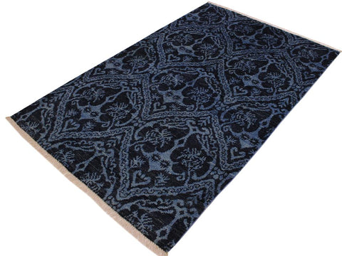 handmade Modern Nabila Blue Lt. Green Hand Knotted RECTANGLE WOOL&SILK area rug 4x6