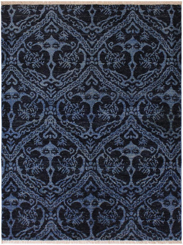 handmade Modern Nabila Blue Lt. Green Hand Knotted RECTANGLE WOOL&SILK area rug 4x6