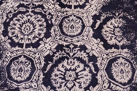 handmade Modern Kafkaz Blue Ivory Hand Knotted RECTANGLE WOOL&SILK area rug 5' x 8'