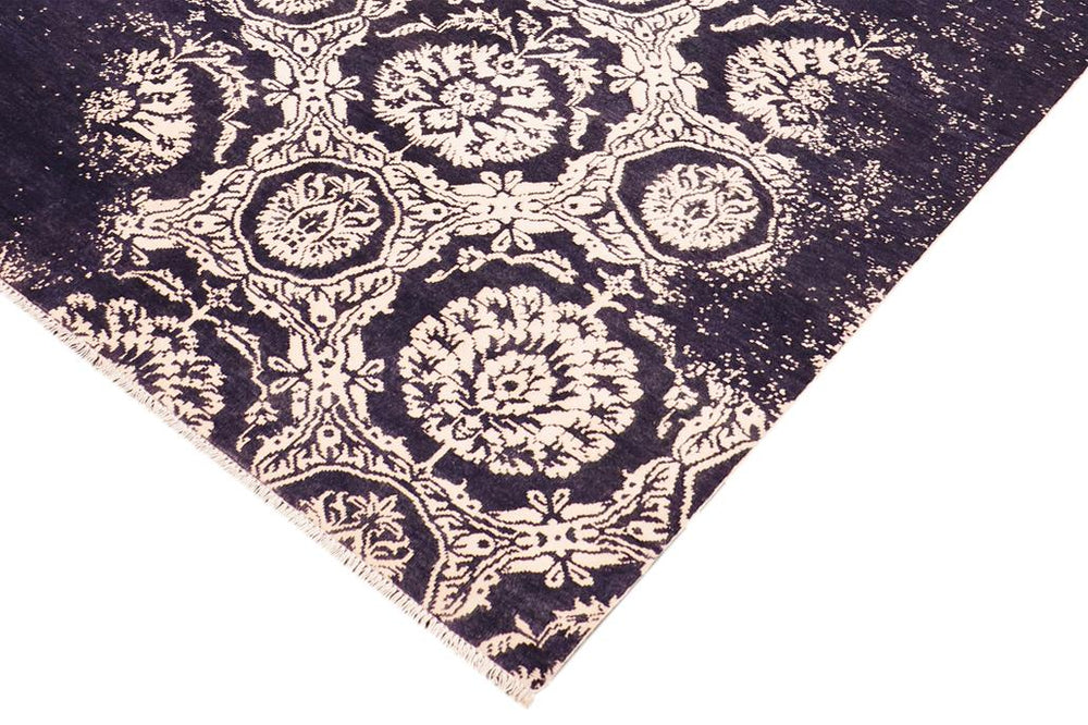 handmade Modern Kafkaz Blue Ivory Hand Knotted RECTANGLE WOOL&SILK area rug 5X8