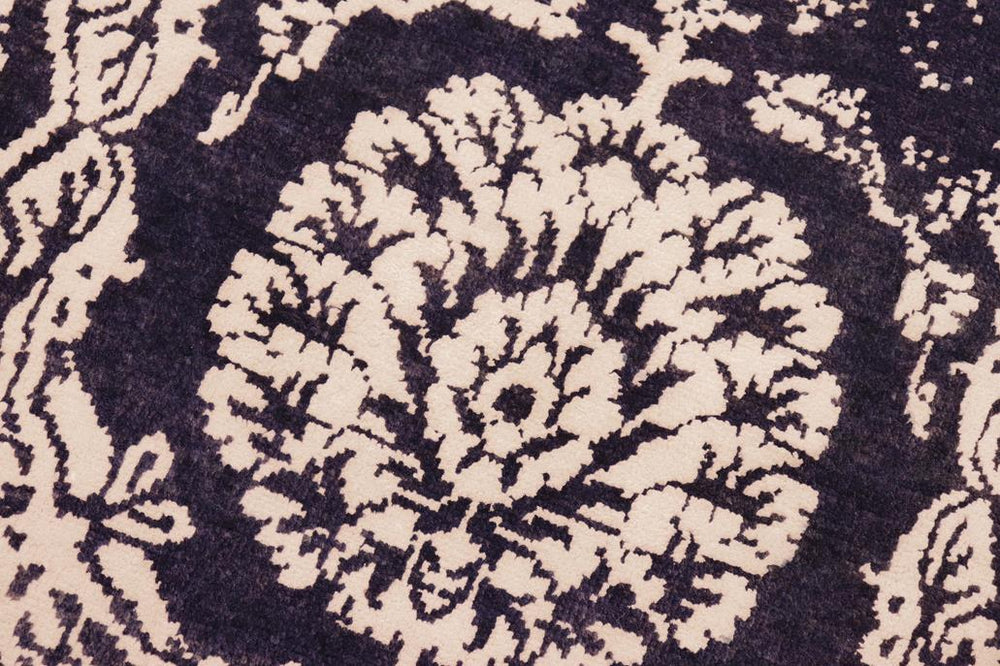 handmade Modern Kafkaz Blue Ivory Hand Knotted RECTANGLE WOOL&SILK area rug 5X8