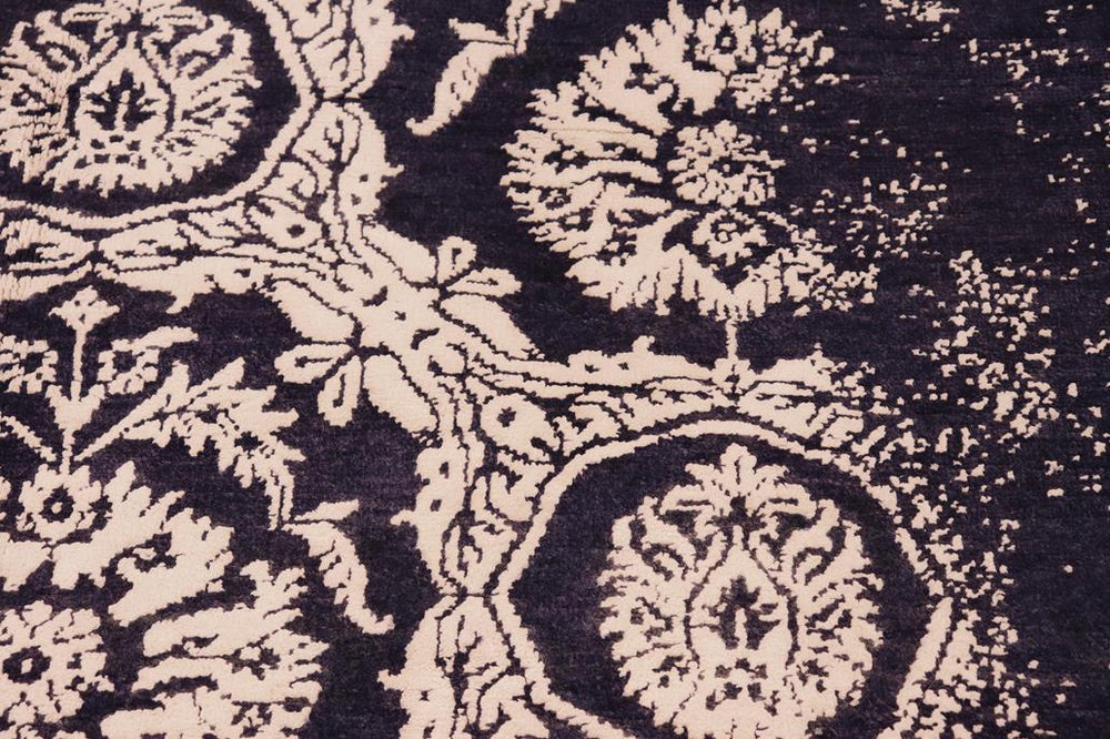 handmade Modern Kafkaz Blue Ivory Hand Knotted RECTANGLE WOOL&SILK area rug 5X8