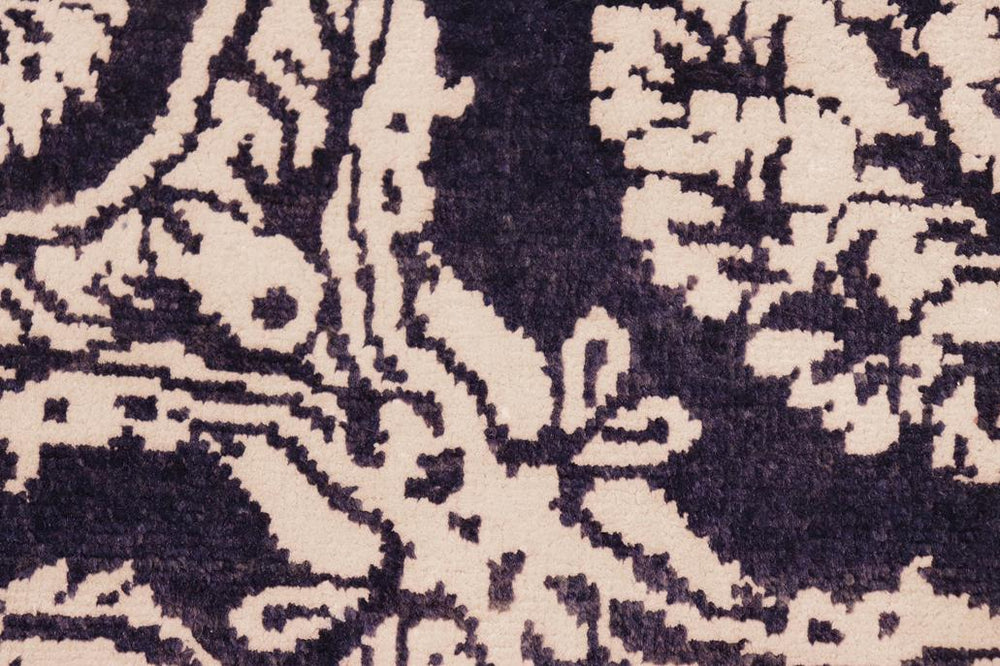 handmade Modern Kafkaz Blue Ivory Hand Knotted RECTANGLE WOOL&SILK area rug 5X8