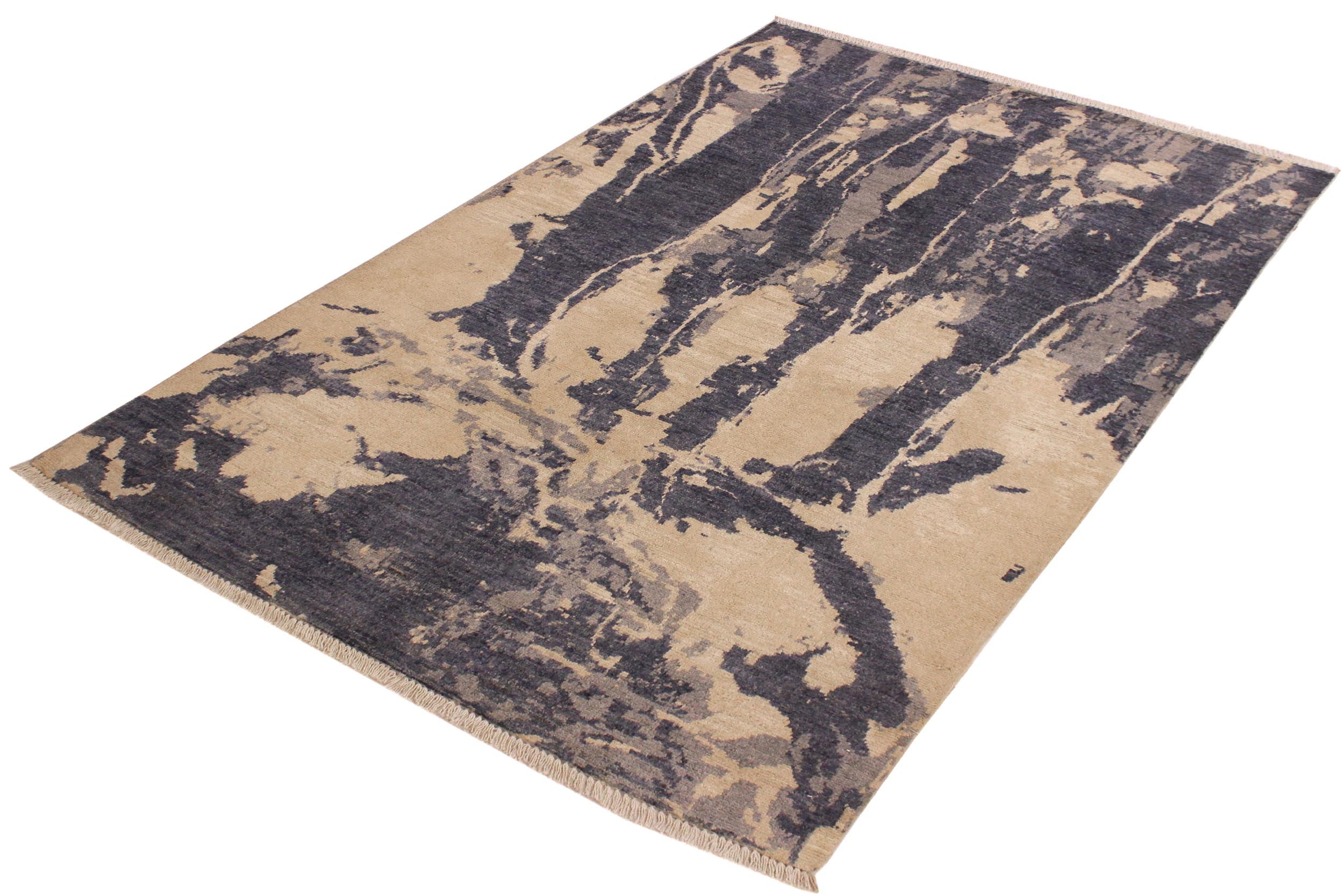 handmade Modern Kafkaz Gray Ivory Hand Knotted RECTANGLE 100% WOOL area rug 4' x 6'