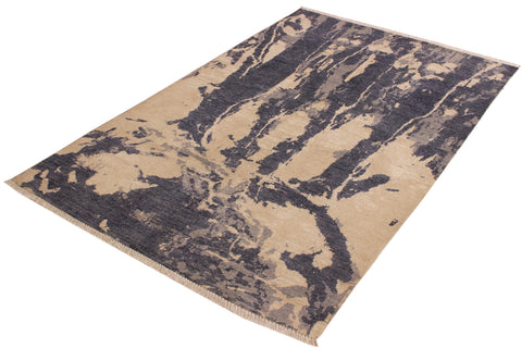 handmade Modern Kafkaz Gray Ivory Hand Knotted RECTANGLE 100% WOOL area rug 4' x 6'