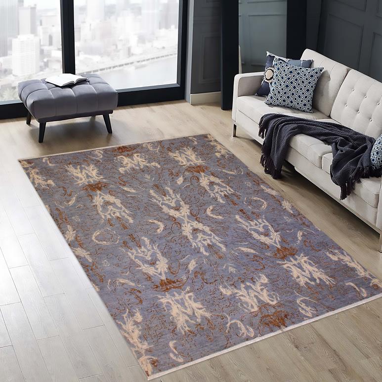 handmade Modern Kafkaz Blue Ivory Hand Knotted RECTANGLE 100% WOOL area rug 9X12