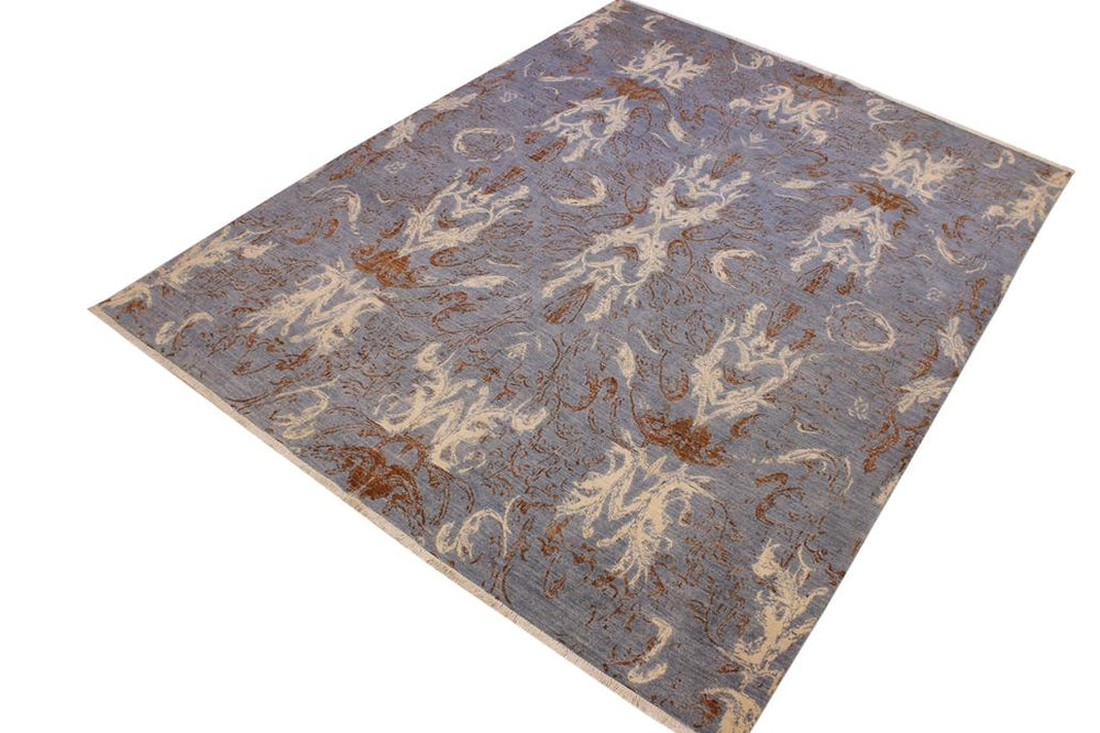 handmade Modern Kafkaz Blue Ivory Hand Knotted RECTANGLE 100% WOOL area rug 9X12