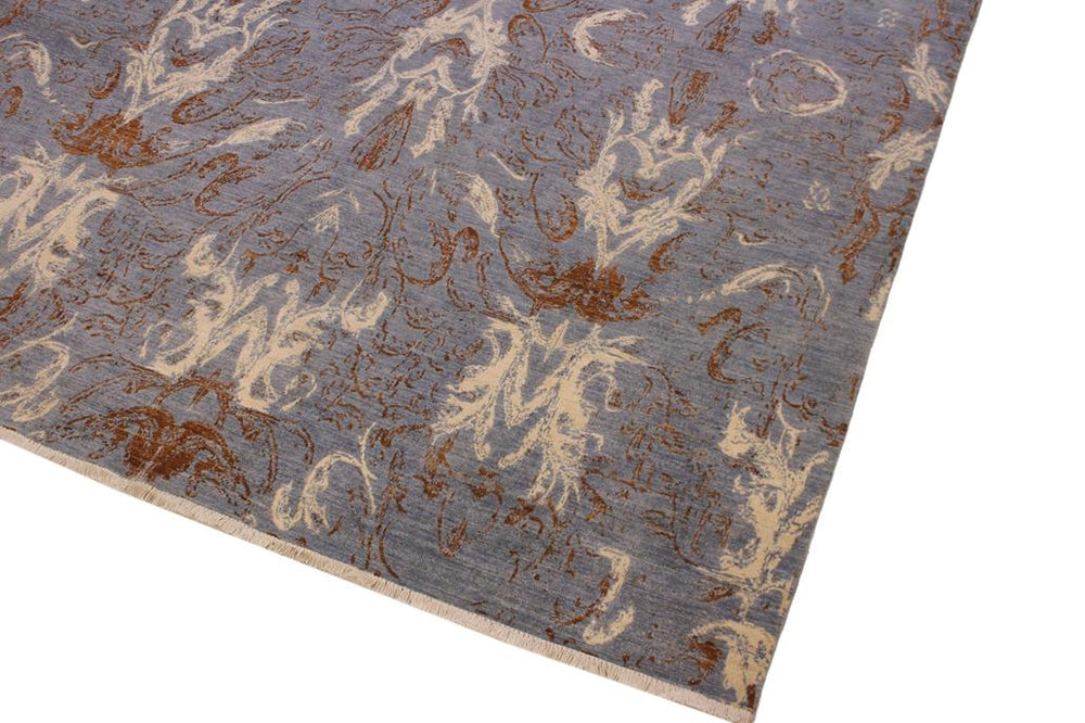 handmade Modern Kafkaz Blue Ivory Hand Knotted RECTANGLE 100% WOOL area rug 9X12