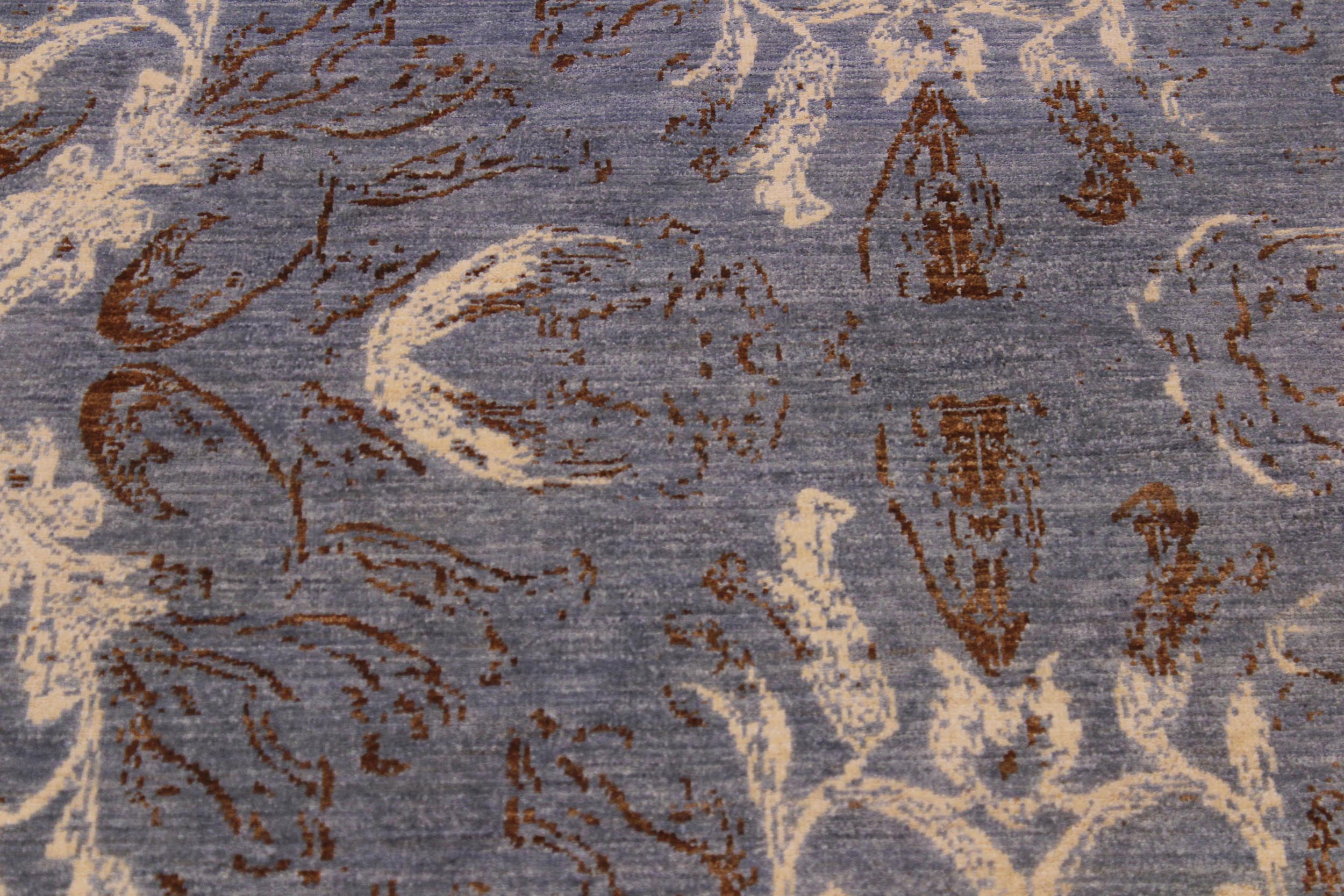 handmade Modern Kafkaz Blue Ivory Hand Knotted RECTANGLE 100% WOOL area rug 9' x 12'