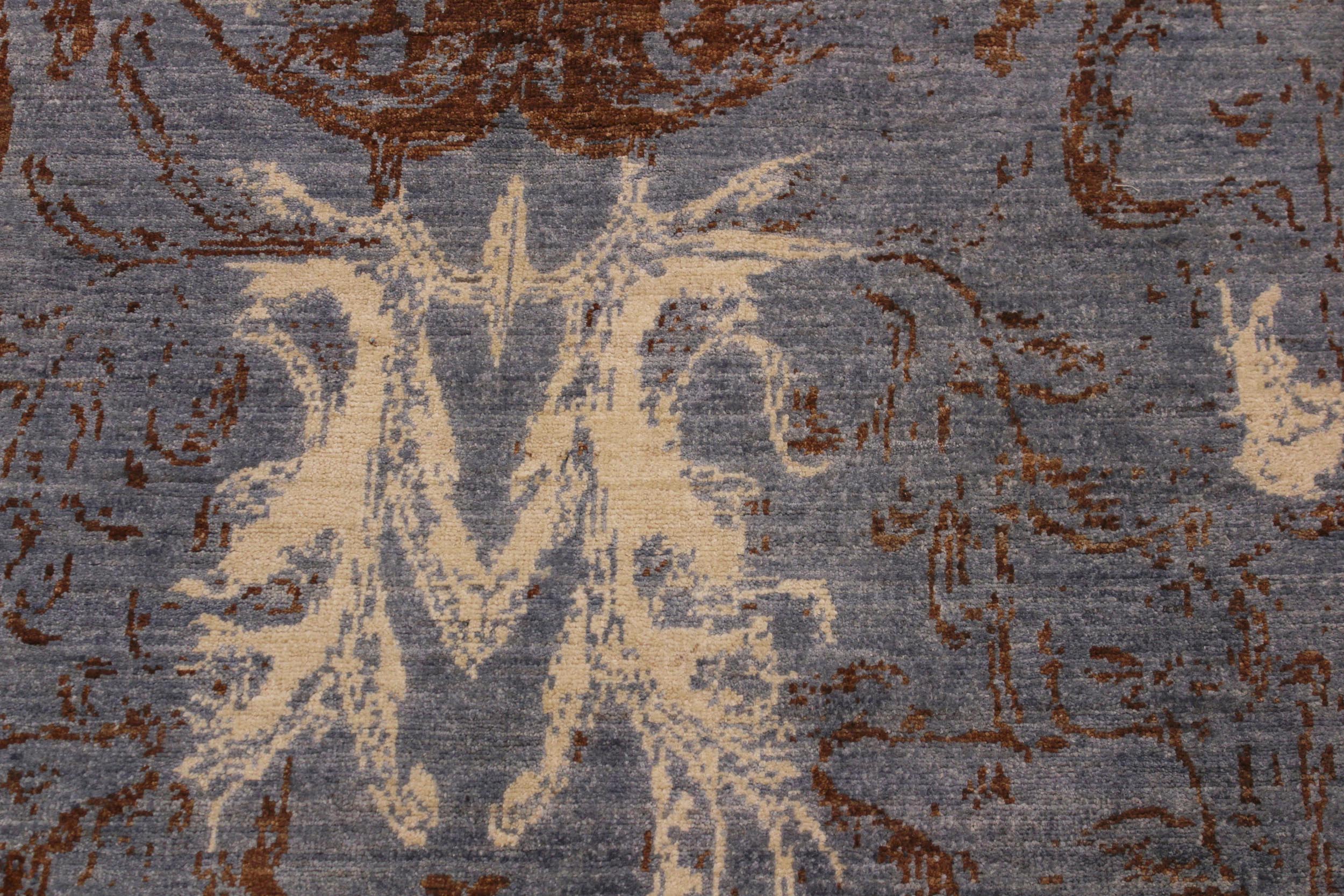 handmade Modern Kafkaz Blue Ivory Hand Knotted RECTANGLE 100% WOOL area rug 9' x 12'