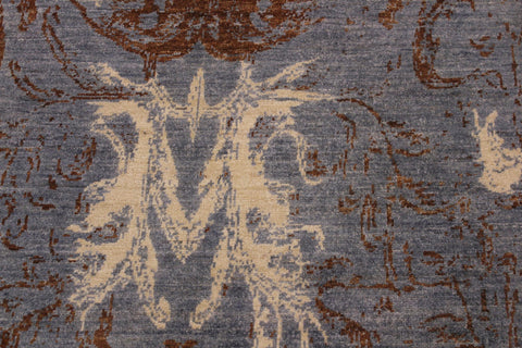 handmade Modern Kafkaz Blue Ivory Hand Knotted RECTANGLE 100% WOOL area rug 9' x 12'
