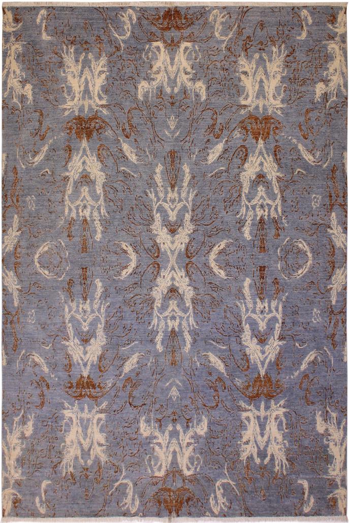 handmade Modern Kafkaz Blue Ivory Hand Knotted RECTANGLE 100% WOOL area rug 9X12