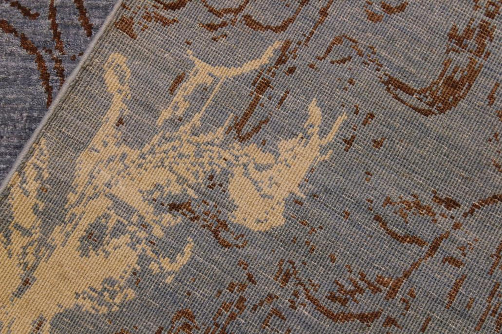 handmade Modern Kafkaz Blue Ivory Hand Knotted RECTANGLE 100% WOOL area rug 9X12