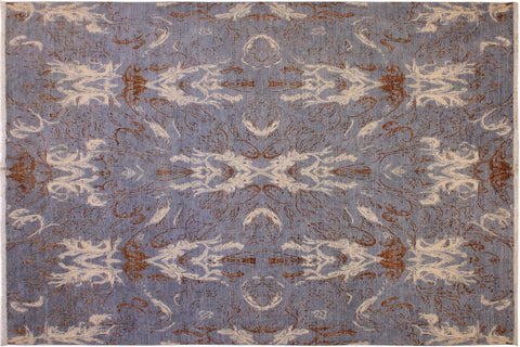 handmade Modern Kafkaz Blue Ivory Hand Knotted RECTANGLE 100% WOOL area rug 9' x 12'