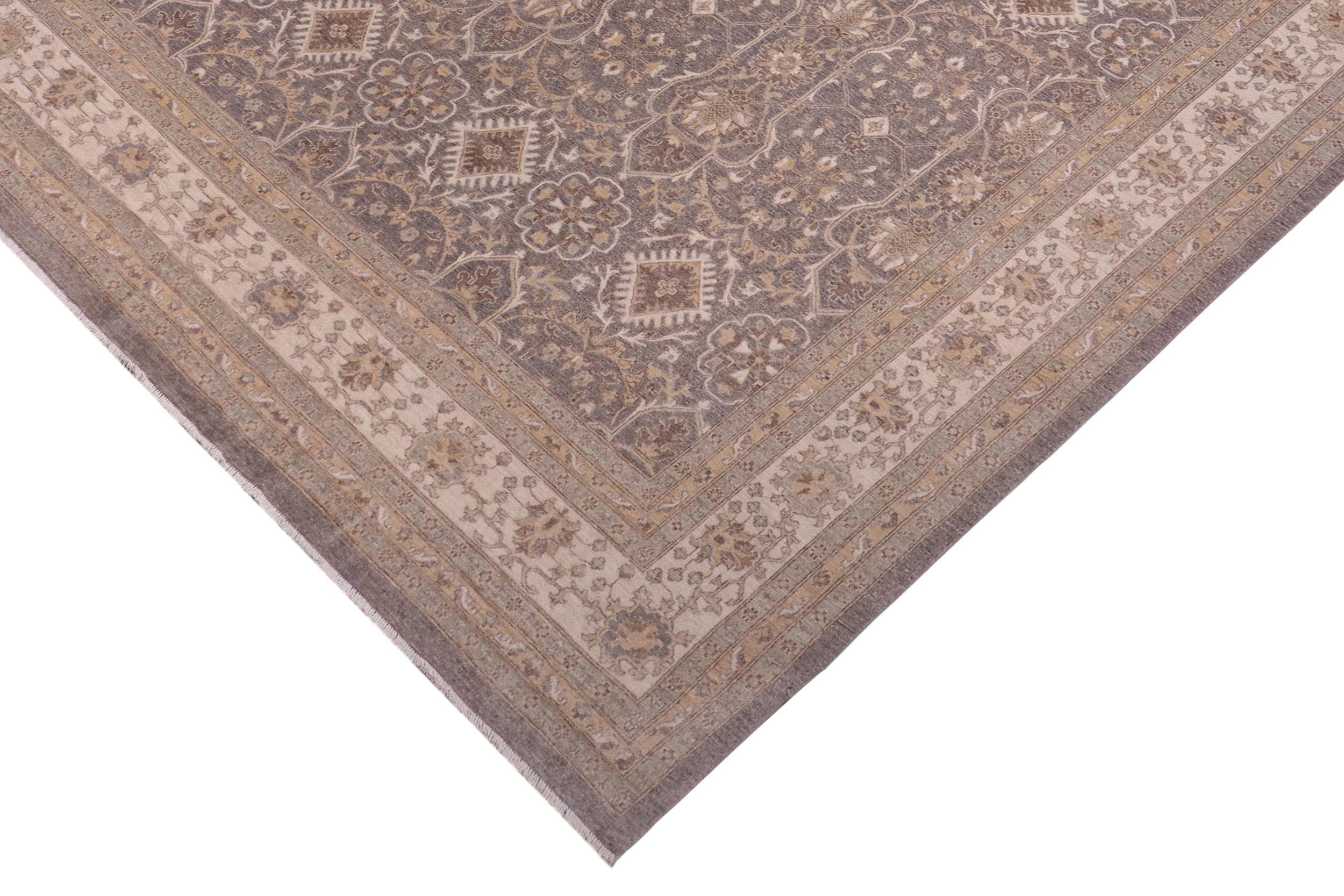 handmade Transitional Kafkaz Gray Ivory Hand Knotted RECTANGLE 100% WOOL area rug 12' x 15'