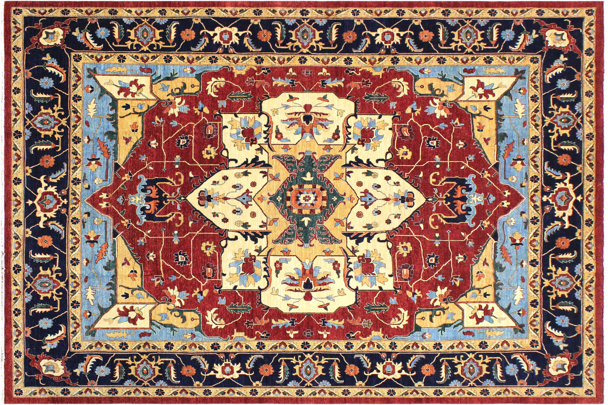 handmade Traditional Kafkaz Red Blue Hand Knotted RECTANGLE 100% WOOL area rug 12' x 14'