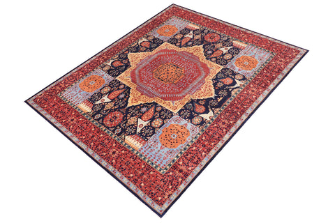 handmade Geometric Mamluk Blue Rust Hand Knotted RECTANGLE 100% WOOL area rug 9 x 12