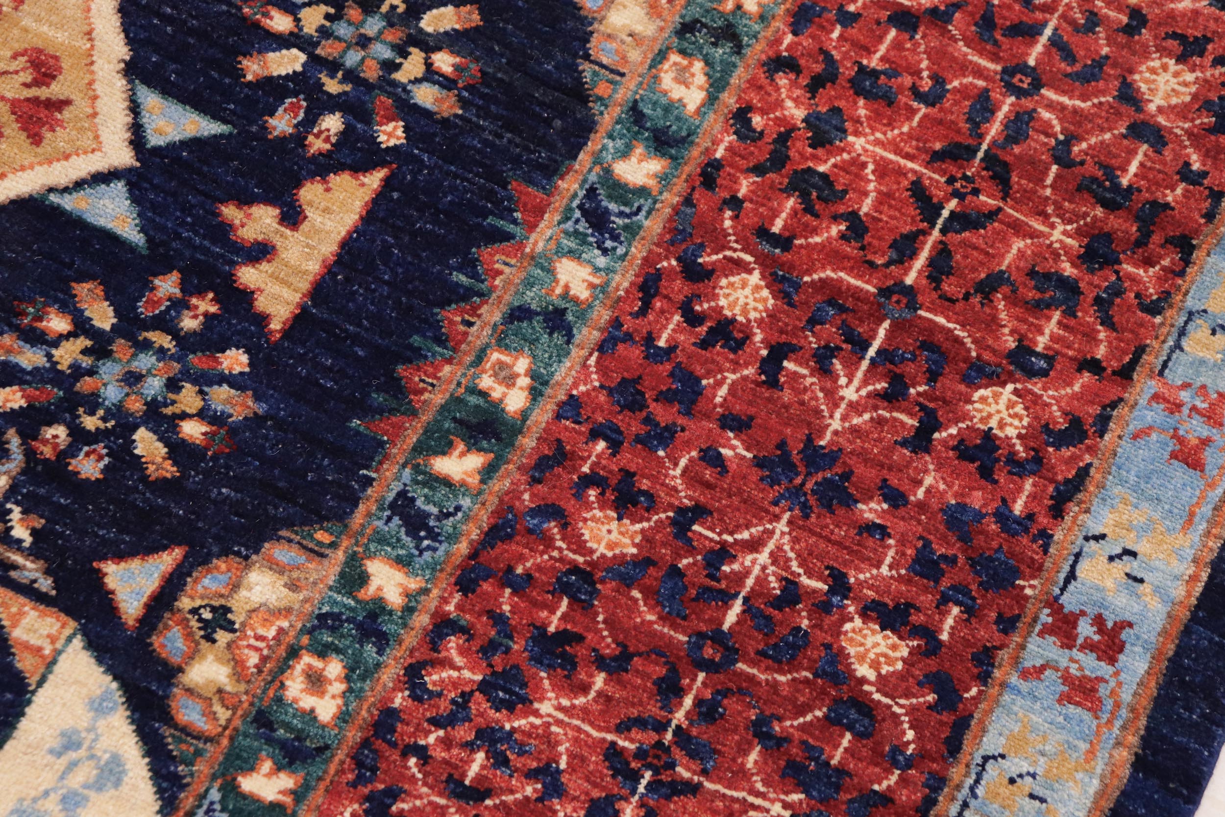 handmade Geometric Mamluk Blue Rust Hand Knotted RECTANGLE 100% WOOL area rug 9 x 12