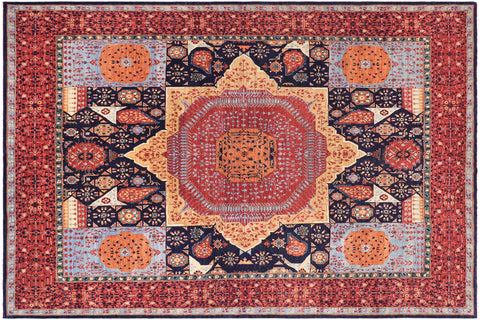 handmade Geometric Mamluk Blue Rust Hand Knotted RECTANGLE 100% WOOL area rug 9 x 12