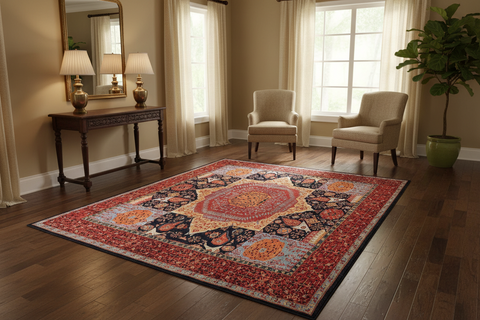 Southwestern Mamluk Antoniet Blue/Rust Wool Rug - 9'4'' x 12'3''