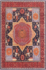 handmade Geometric Mamluk Blue Rust Hand Knotted RECTANGLE 100% WOOL area rug 9 x 12